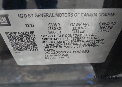 2018 Chevrolet Impala 1Lt from USA, damaged, VIN 2G1105S37J9142953